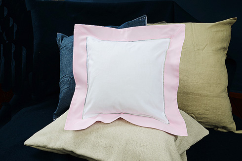 Square Hemstitch Baby Pillow 12" x 12 White with Pink Lady color